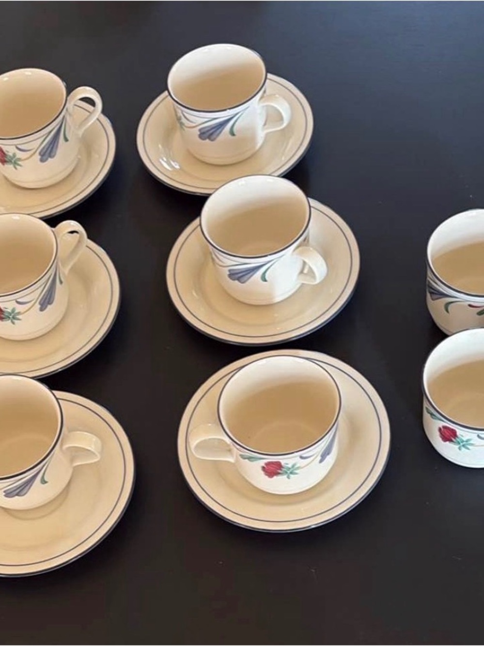 Lenox Poppies on Blue Porcelain Coffee Cups w/Saucers -(6) Coffee Cups (2)